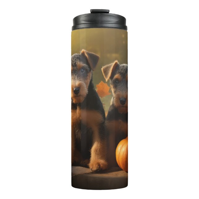 Airedale Puppy Autumn Delight Pumpkin Thermal Tumbler (Front)