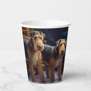 Airedale Snowy Sleigh Ride Christmas Decor Paper Cups