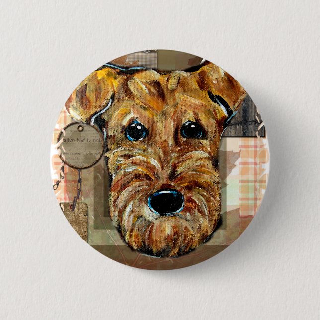 AIREDALE TERRIER 6 CM ROUND BADGE (Front)