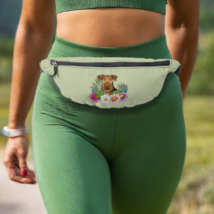 Airedale Terrier And Colourful Summer Flowers Gree Bum Bags