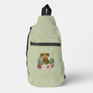 Airedale Terrier And Colourful Summer Flowers Gree Sling Bag