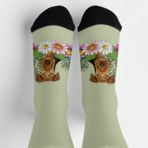 Airedale Terrier And Colourful Summer Flowers Gree Socks