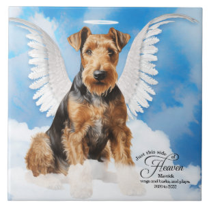 Airedale Terrier Angel Personalised Pet Memorial Tile