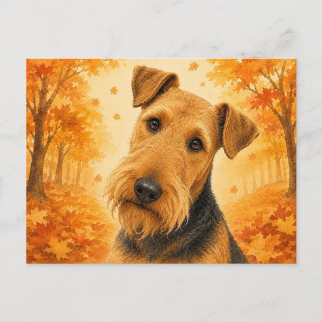 Airedale Terrier Autumn Forest Dog Postcard (Front)