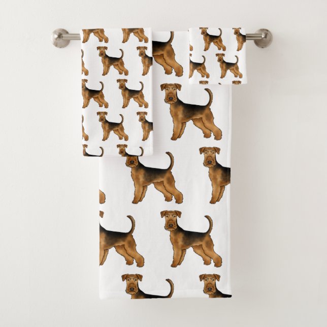 Airedale Terrier Bingley Terrier Cute Dog Pattern Bath Towel Set (Insitu)