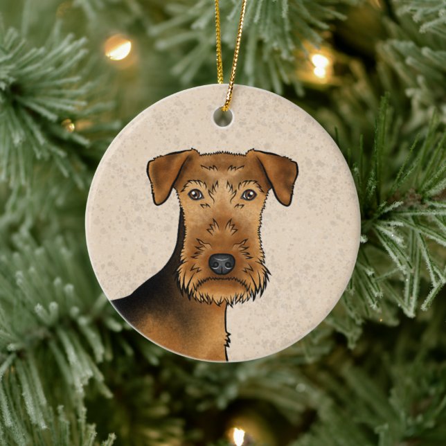Airedale Terrier Bingley Terrier Dog Head And Name Ceramic Tree Decoration (Tree)