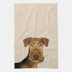 Airedale Terrier Bingley Terrier Dog Head Beige Tea Towel