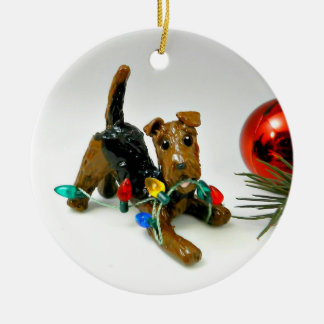 Airedale Terrier Black and Tan Tricolor Ceramic Tree Decoration