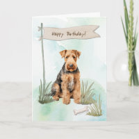 Airedale Terrier  Breed Dog Under Birthday Sign