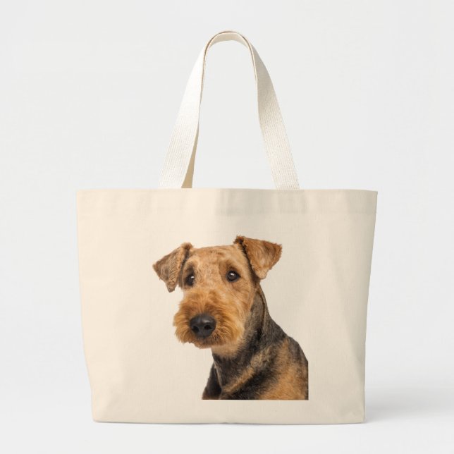 Airedale Terrier Brown & Black Puppy Dog Love Large Tote Bag (Front)