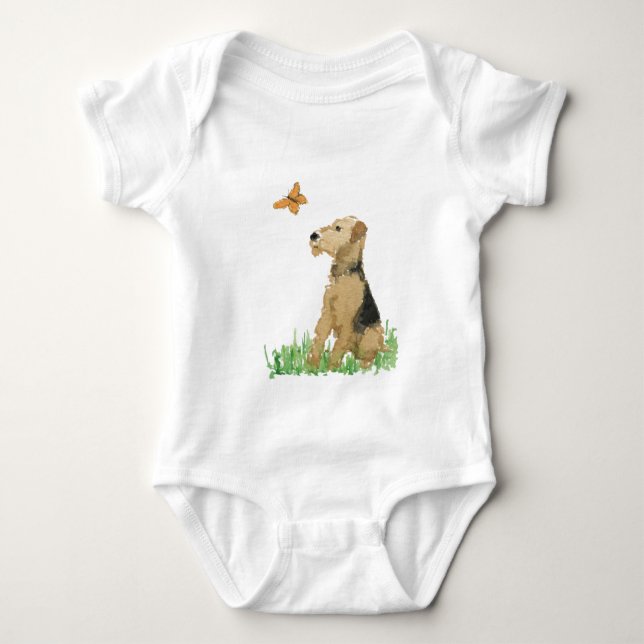 Airedale Terrier & Butterfly Baby Bodysuit (Front)