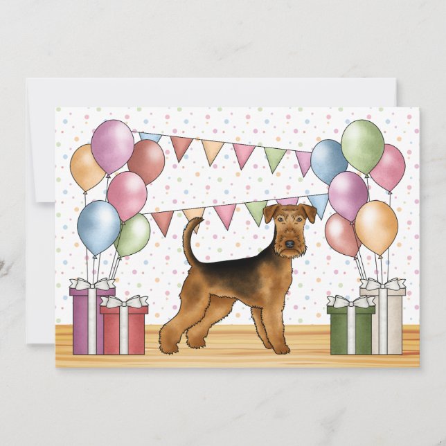 Airedale Terrier Cartoon Dog Colourful Birthday Invitation (Front)