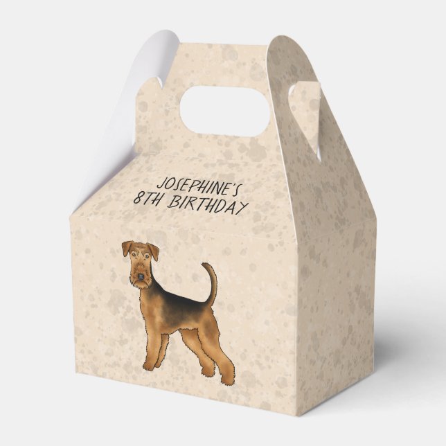 Airedale Terrier Cartoon Dog On Beige With Text Favour Box (Front Side)
