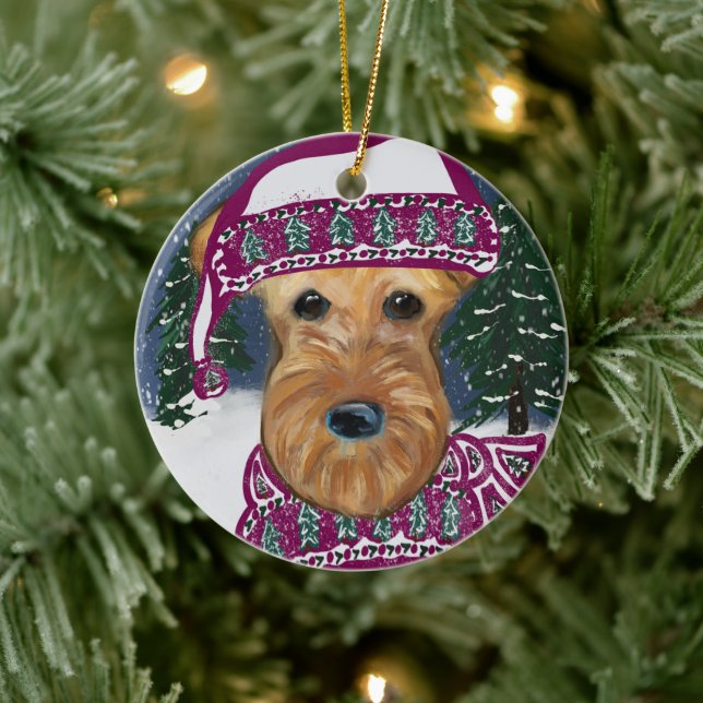 AIREDALE TERRIER    CERAMIC TREE DECORATION (Tree)