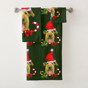 Airedale Terrier Christmas Bath Towel Set