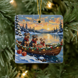Airedale Terrier Christmas Boat Holiday Ceramic Ornament