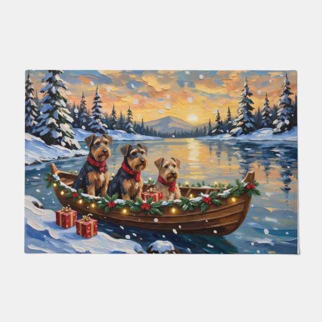 Airedale Terrier Christmas Boat Holiday Doormat (Front)