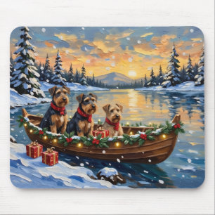Airedale Terrier Christmas Boat Holiday Mouse Pad