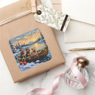 Airedale Terrier Christmas Boat Holiday Square Sticker