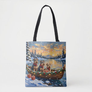 Airedale Terrier Christmas Boat Holiday Tote Bag