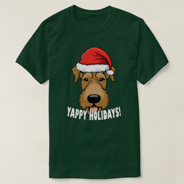 Airedale Terrier Christmas Dog Lover Puppy Santa T-Shirt (Design Front)