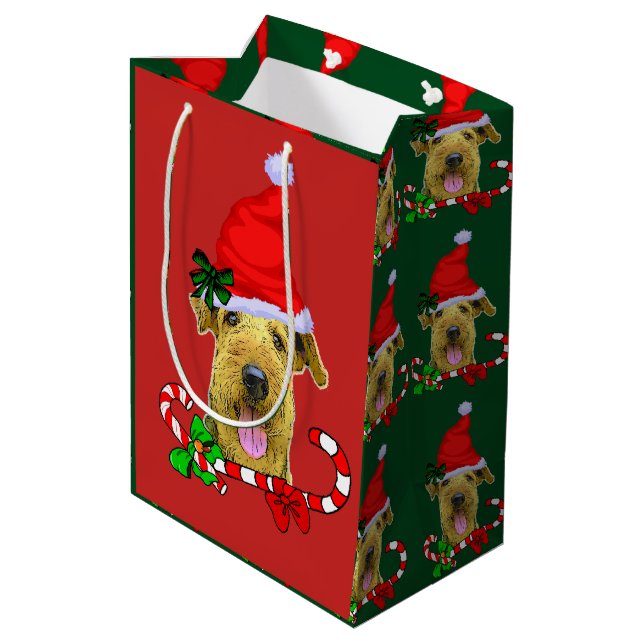 Airedale Terrier Christmas Medium Gift Bag (Back Angled)