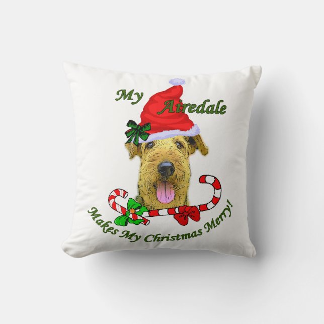 Airedale Terrier Christmas Merry Cushion (Front)