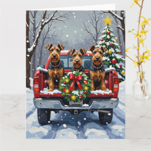 Airedale Terrier Christmas Red Truck Holiday Card