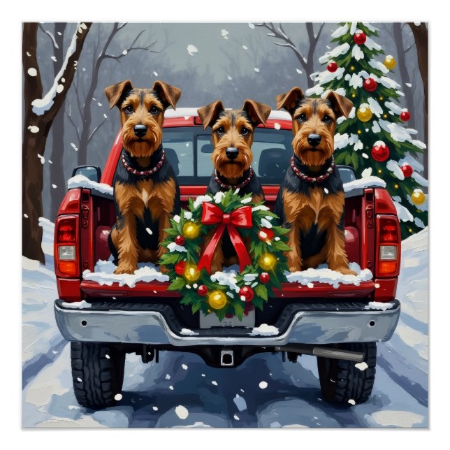 Airedale Terrier Christmas Red Truck Holiday Poster (Front)