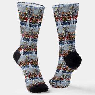 Airedale Terrier Christmas Red Truck Holiday Socks