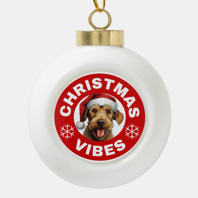 Airedale Terrier Christmas Vibes Ceramic Ball Christmas Ornament (Front)