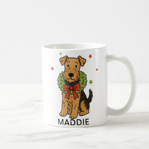 Airedale Terrier Christmas Wreath & Red Bow Coffee Mug