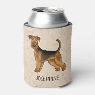 Airedale Terrier Cute Cartoon Dog And Name Beige Can Cooler