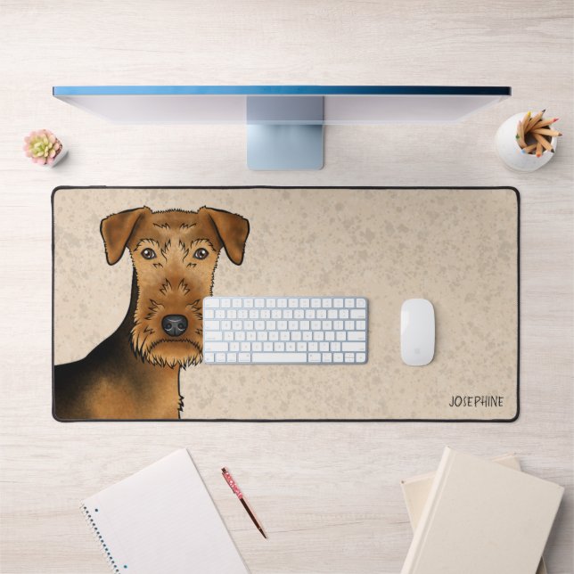 Airedale Terrier Cute Cartoon Dog Bingley Terrier Desk Mat (Office 1)