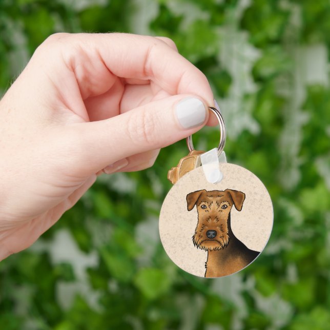 Airedale Terrier Cute Cartoon Dog Head Close-Up Key Ring (Hand)