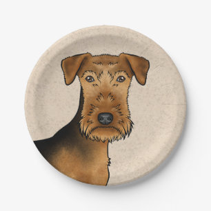 Airedale Terrier Cute Cartoon Dog Head On Beige Paper Plate