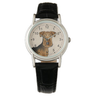 Airedale Terrier Cute Cartoon Dog Head On Beige Watch