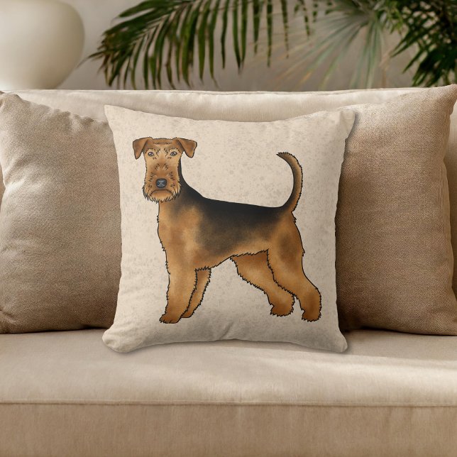 Airedale Terrier Cute Cartoon Dog On Beige Cushion (Please note: This image is a digital mockup. The product may not be in scale.)