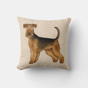 Airedale Terrier Cute Cartoon Dog On Beige Cushion
