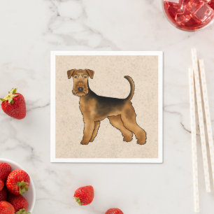 Airedale Terrier Cute Cartoon Dog On Beige Napkin