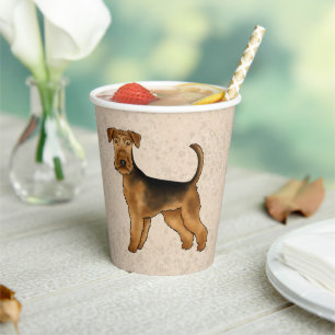Airedale Terrier Cute Cartoon Dog On Beige Paper Cups