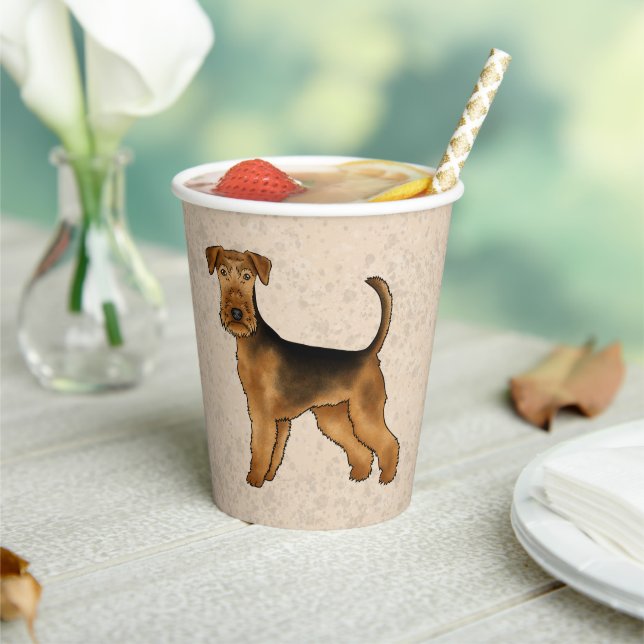 Airedale Terrier Cute Cartoon Dog On Beige Paper Cups (Insitu)