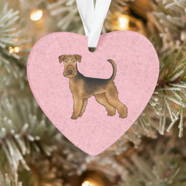 Airedale Terrier Cute Cartoon Dog On Pink Ornament (Tree)