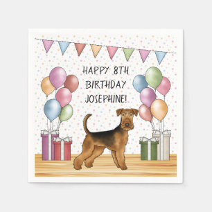 Airedale Terrier Cute Dog Pastel Happy Birthday Napkin