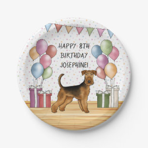 Airedale Terrier Cute Dog Pastel Happy Birthday Paper Plate