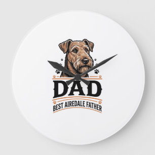 Airedale Terrier Dad Vintage Dog Father Shirt_1 Large Clock
