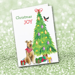 Airedale Terrier Dog and Christmas Tree Holiday Card