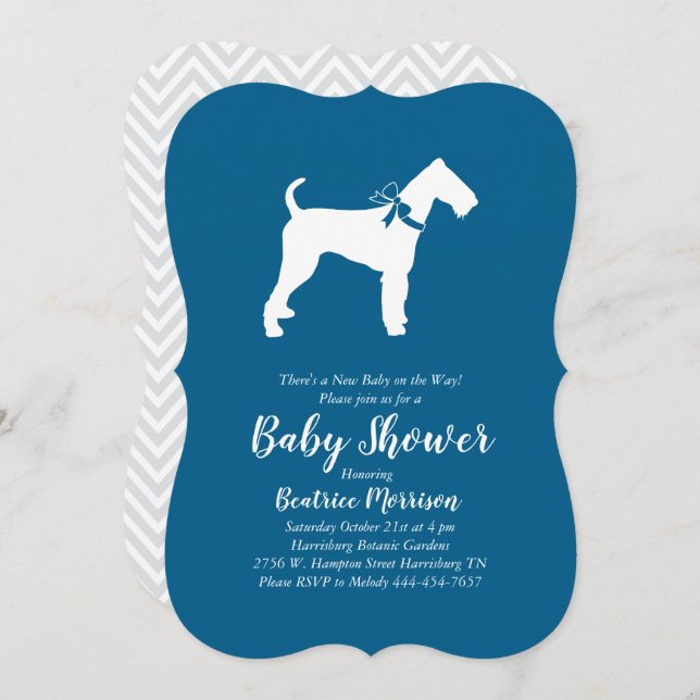 Airedale Terrier Dog Baby Shower Blue Boy Invitation (Front/Back)