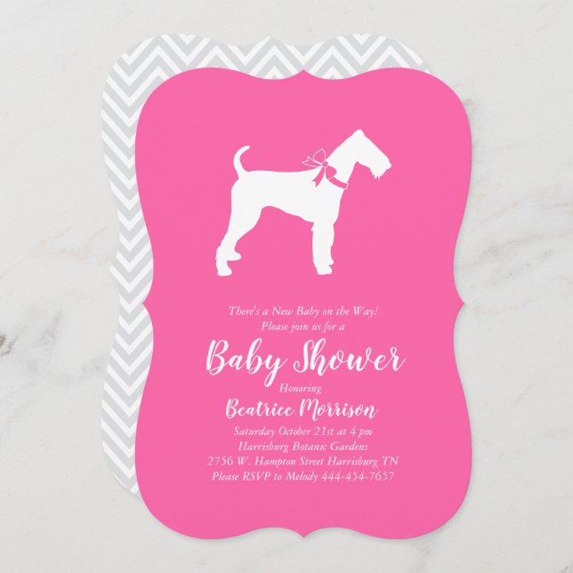 Airedale Terrier Dog Baby Shower Pink Girl Invitation (Front/Back)