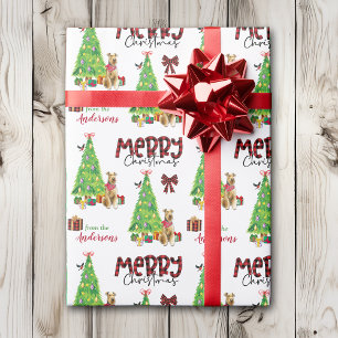 Airedale Terrier Dog, Bird, and Christmas Tree Wrapping Paper